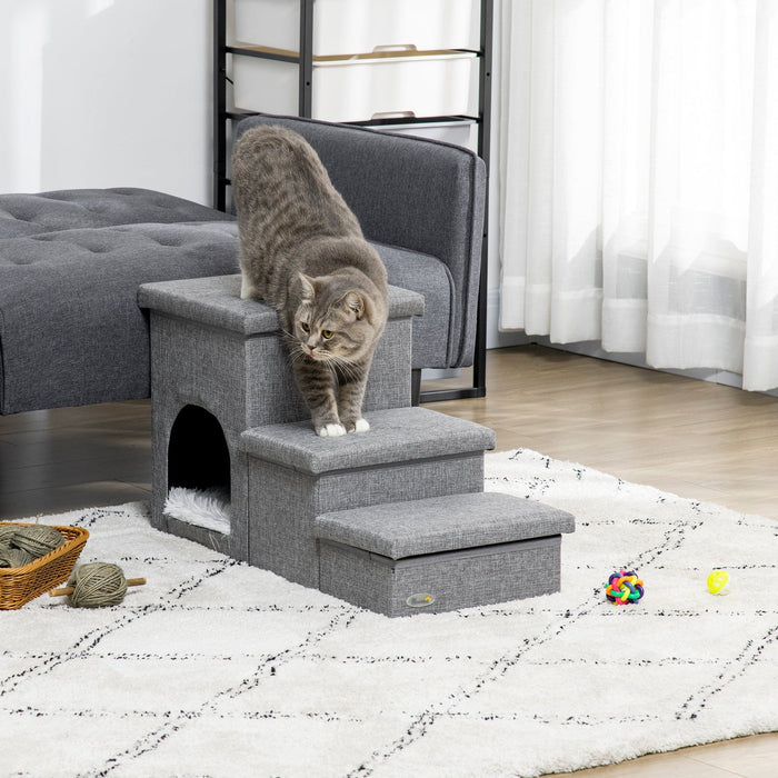 3-Step Pet Ramp with Kitten House & Cushion