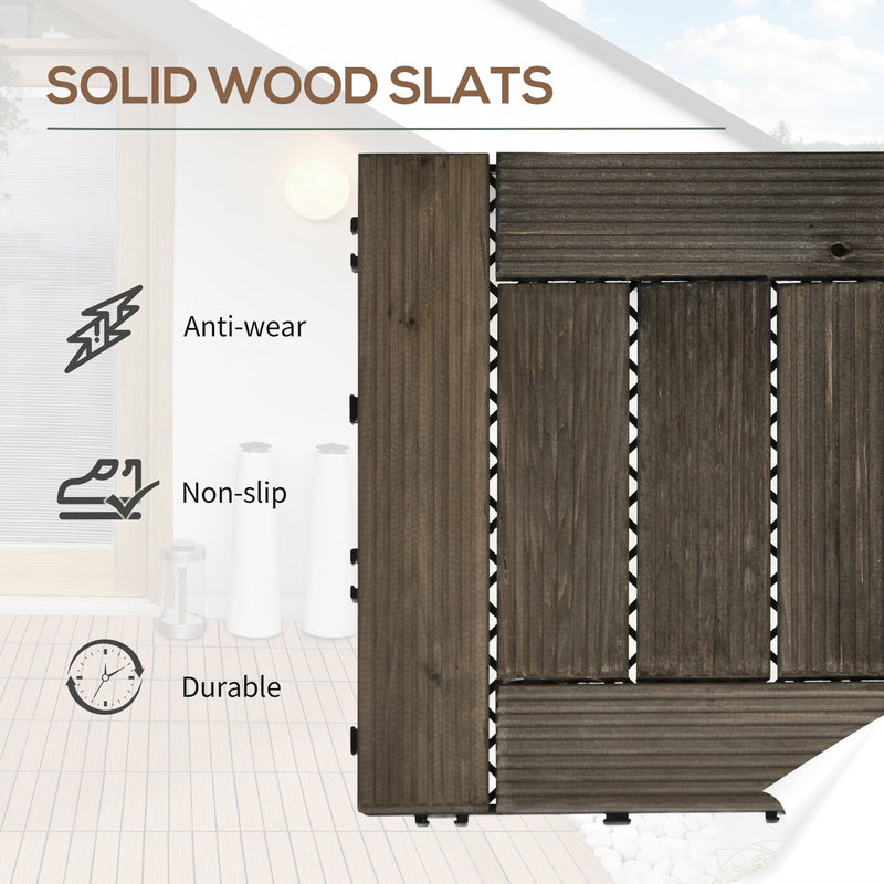 27 Pcs Solid Wood Interlocking Deck Floor Tile, Grey