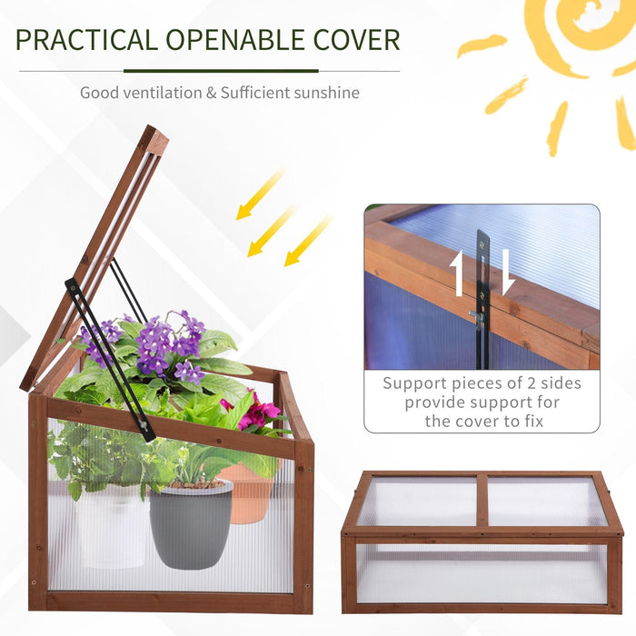 Wooden Polycarbonate Cold Frame Greenhouse, 100x65x40cm