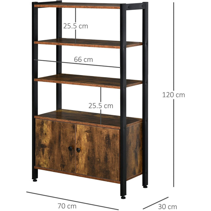 3 Tier Industrial Bookshelf, Rustic Brown, Storage Cabinet