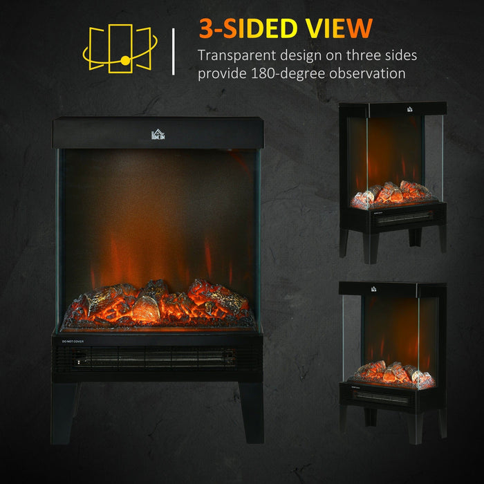 180° Electric Fireplace Heater, Freestanding, LED Flame