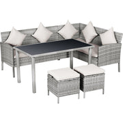 Stylish 6 Seat Garden Dining Set, Corner Sofa, Table & Stools Outsunny