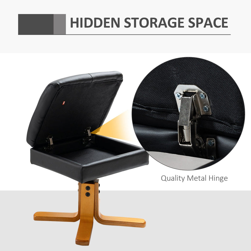 Black Leather Recliner Chair & Stool with Storage