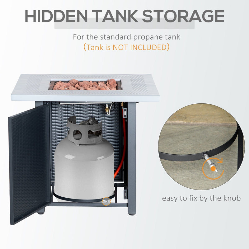 Square Propane Fire Pit Table - 40000 BTU, Rattan