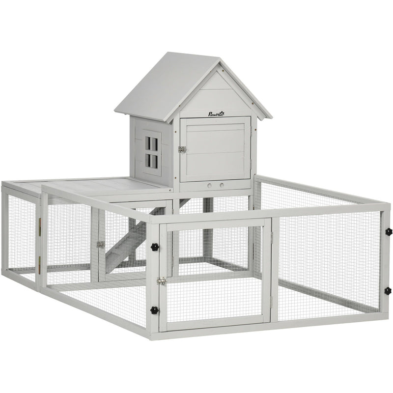 Large Indoor Rabbit Hutch With Run, Light Grey