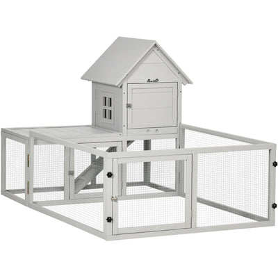 Large Indoor Rabbit Hutch With Run, Light Grey Pawhut