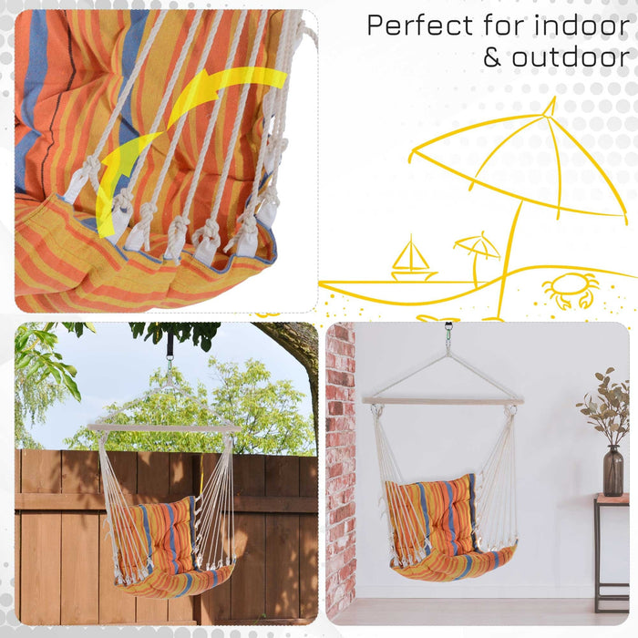 Outdoor Cushioned Hammock Chair, Wooden, Cotton Cloth