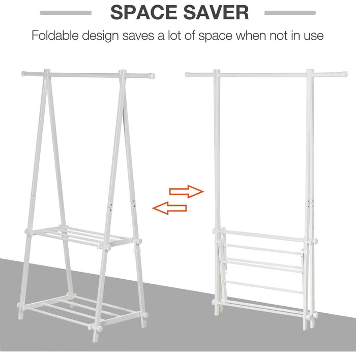 White Foldable Clothes Rack with 2 Shelves