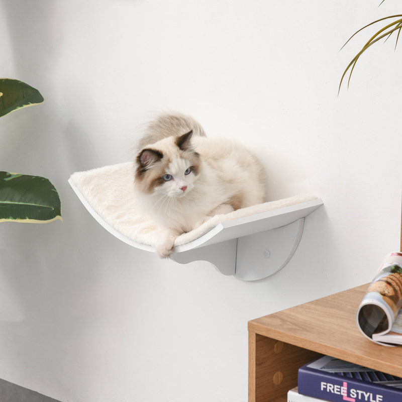 Wall Mounted Cat Shelves, Curved Wooden Cat Perch, White