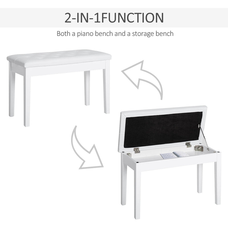 White Piano Stool With Storage