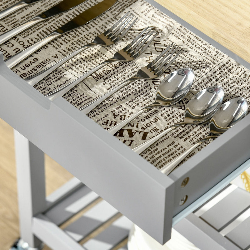 Grey Kitchen Trolley, Rubberwood Worktop, Storage