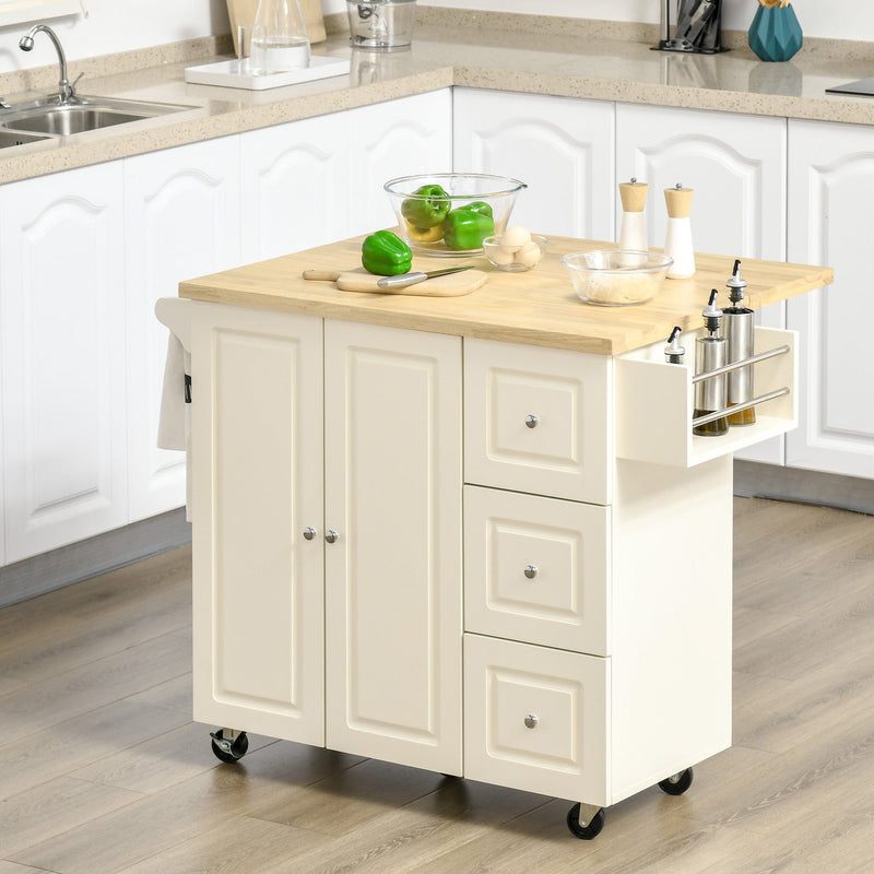 Drop-Leaf Kitchen Cart on Wheels with Storage