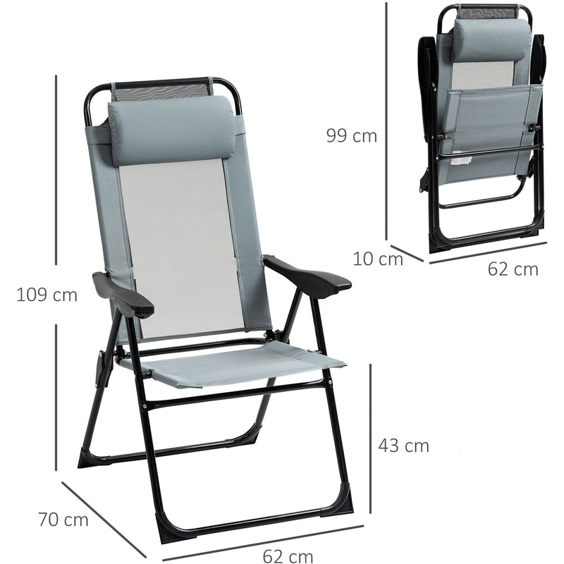 Outsunny Portable Grey Patio Recliner Chairs (Set of 2)