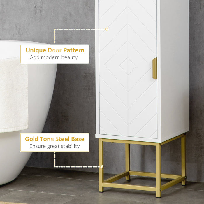 White Narrow Bathroom Storage Cabinet With Adjustable Shelf