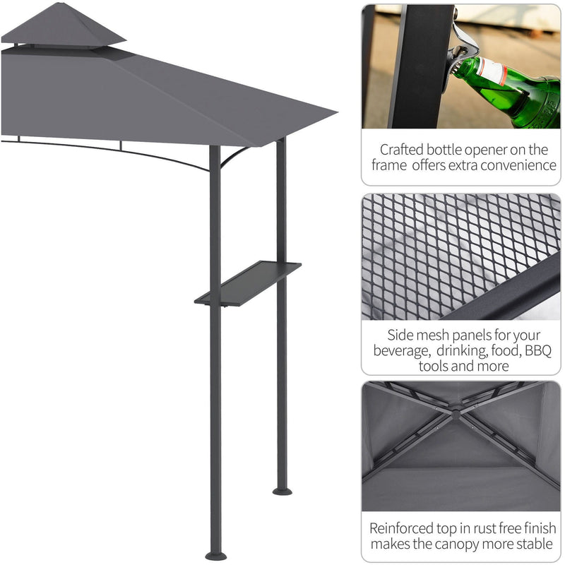 BBQ Gazebo, Double-Tier, Patio Deck Cover, 2.5M (8ft), Grey