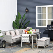 Stylish 6 Seat Garden Dining Set, Corner Sofa, Table & Stools Outsunny