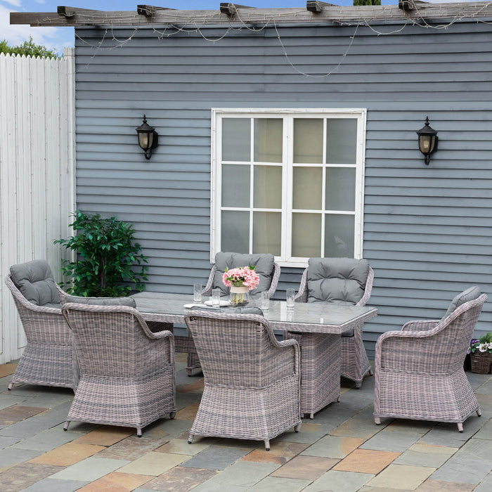 Outsunny 6 Seater Rattan Dining Set, Grey
