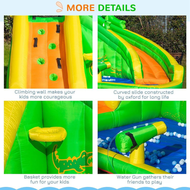 5-in-1 Crocodile Kids Bouncy Castle Water Park, Ages 3-8 Outsunny