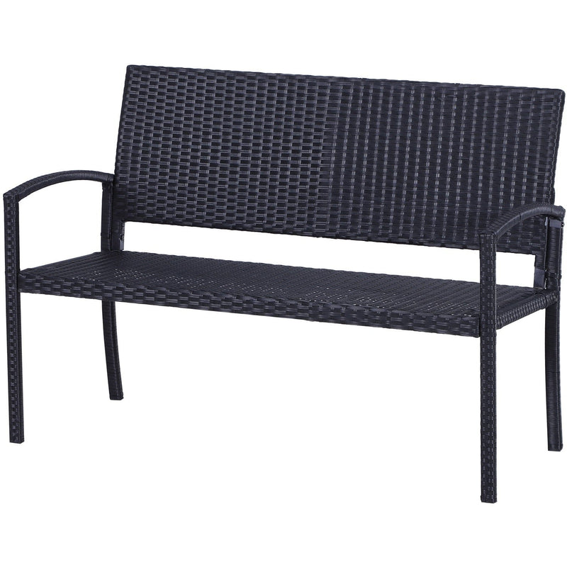 Outsunny Rattan Chair 2-Seater Loveseat-Black Outsunny