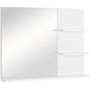 kleankin Modern Bathroom Mirror, Wall-mounted Vanity Mirror with 3 Tiers Storage Shelves for Make Up, White Kleankin