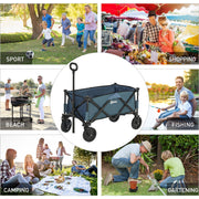 Outsunny Pull Along Cart Folding Cargo Wagon Trailer Trolley for Beach Garden Use with Telescopic Handle - Green Outsunny