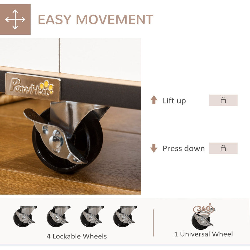 Large Dog Cage End Table with Wheels, Front Latch, White