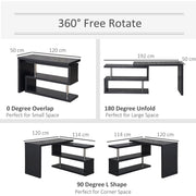 360° Rotating L Shaped Computer Desk With Shelves, Black Homcom