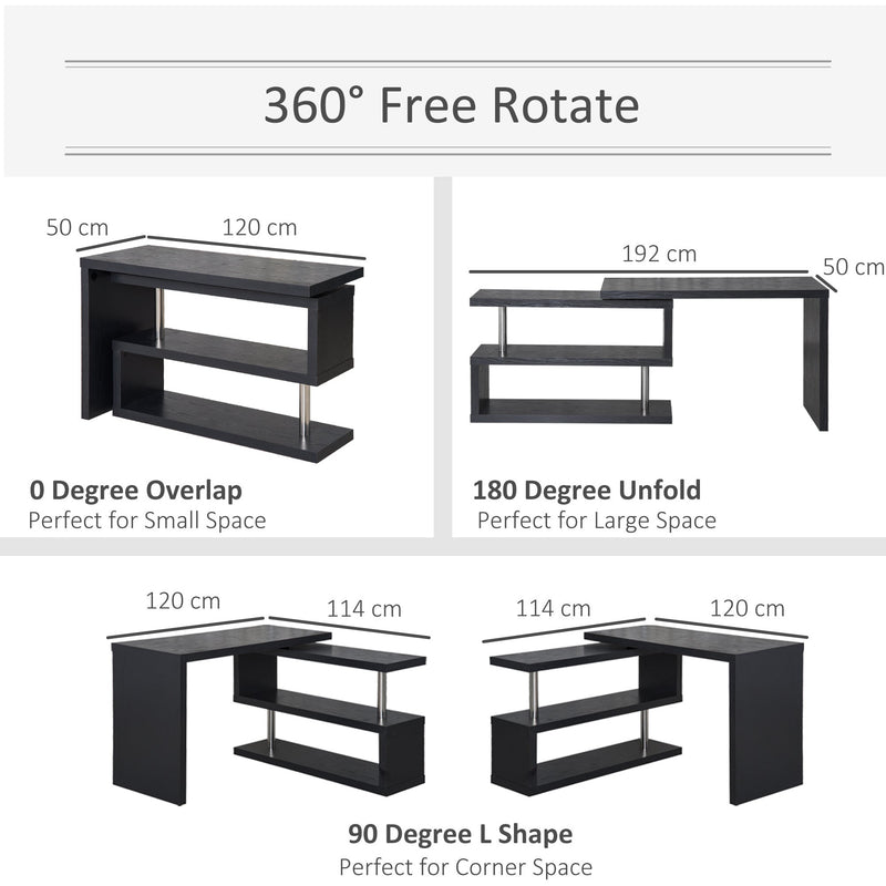360° Rotating L Shaped Computer Desk With Shelves, Black Homcom