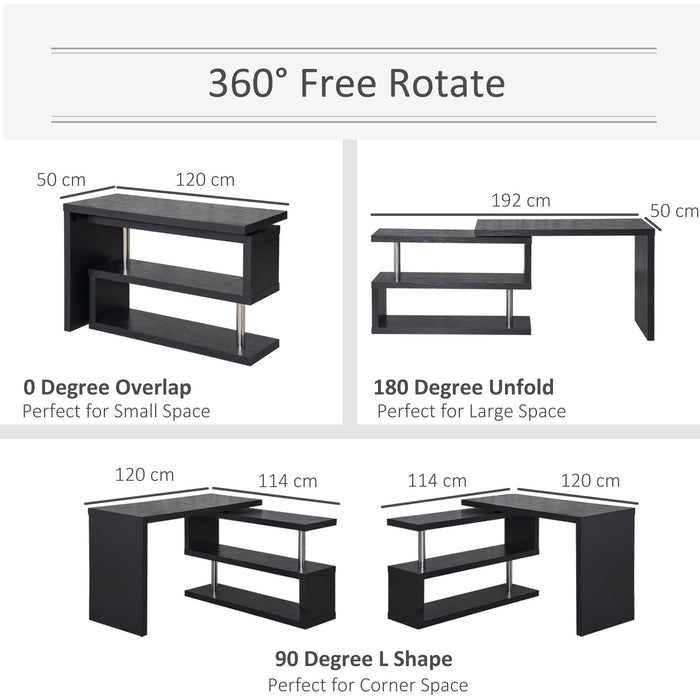 360° Rotating L Shaped Computer Desk With Shelves, Black