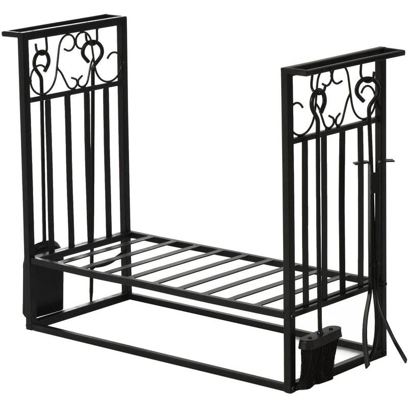 Vintage Steel Firewood Rack, Shovel, Broom, Poker, Tong