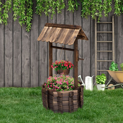 Wooden Wishing Well Planter w/ Bucket Outsunny