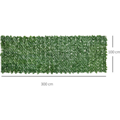Artificial Leaf Hedge Screen, 3M x 1M, Outdoor/Indoor, Green Outsunny