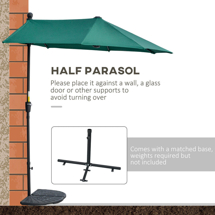 2m Half Garden Parasol - Crank Handle, Cross Base