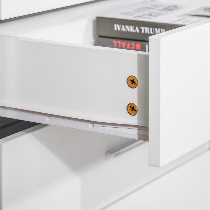 White 4 Drawer Chest, Metal Rails