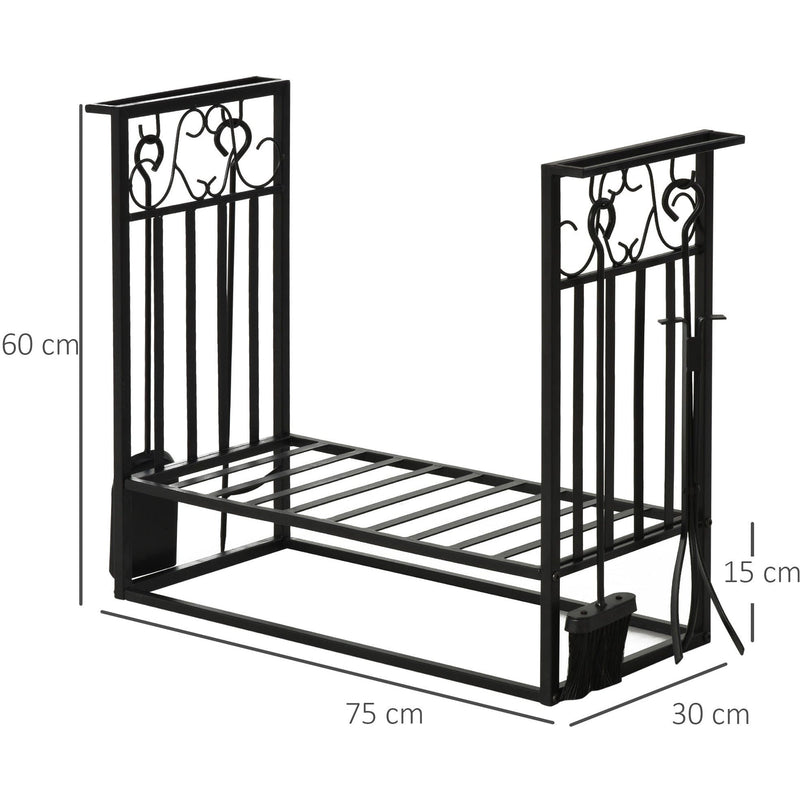 Vintage Steel Firewood Rack, Shovel, Broom, Poker, Tong