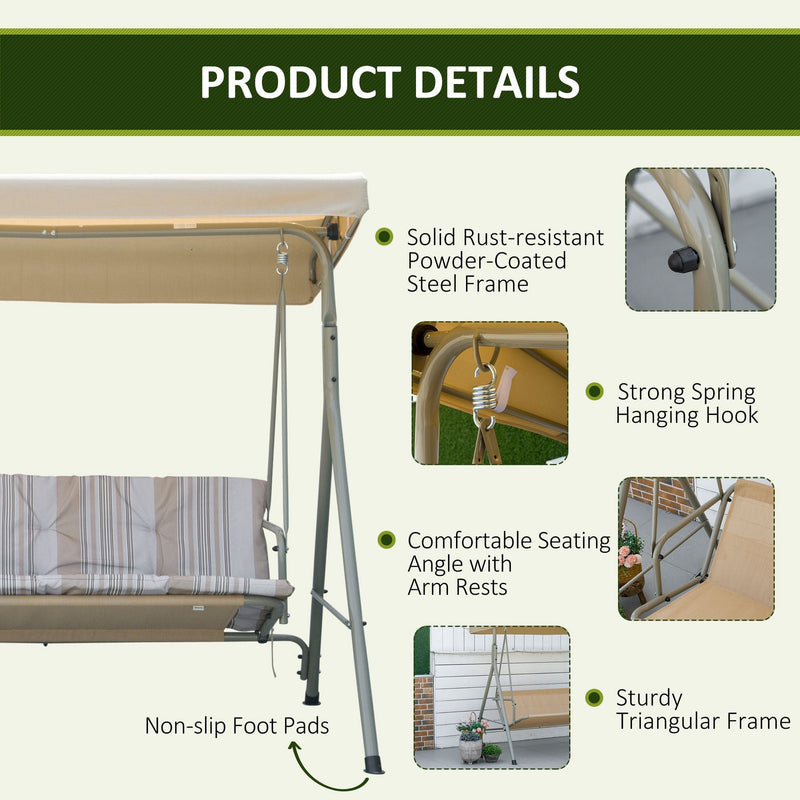3 Seat Garden Swing Chair With Canopy Outsunny