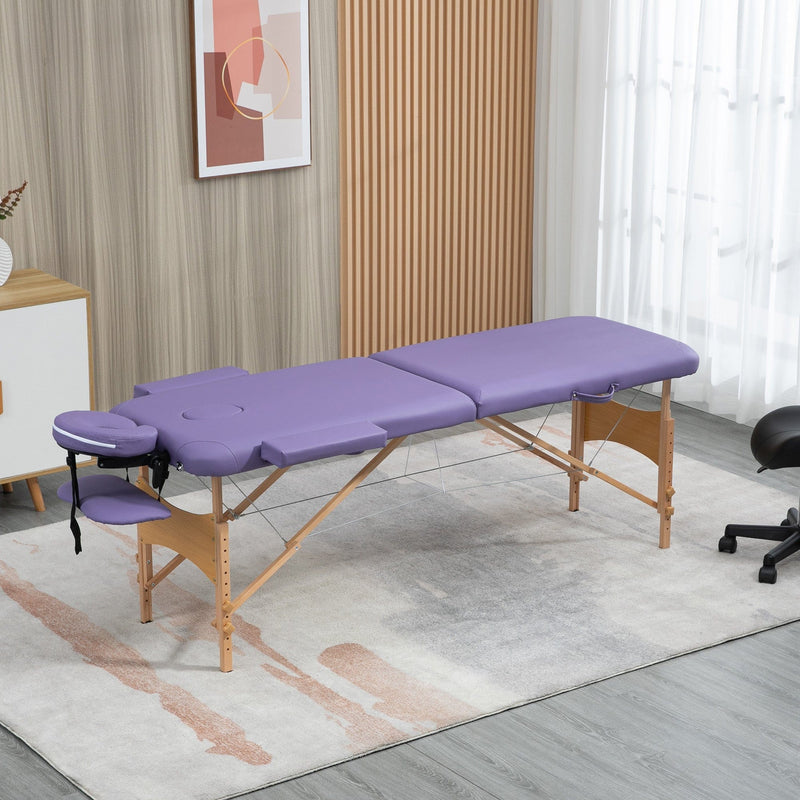 Purple Portable Home Massage Bed, 2 Sections, Wooden Frame