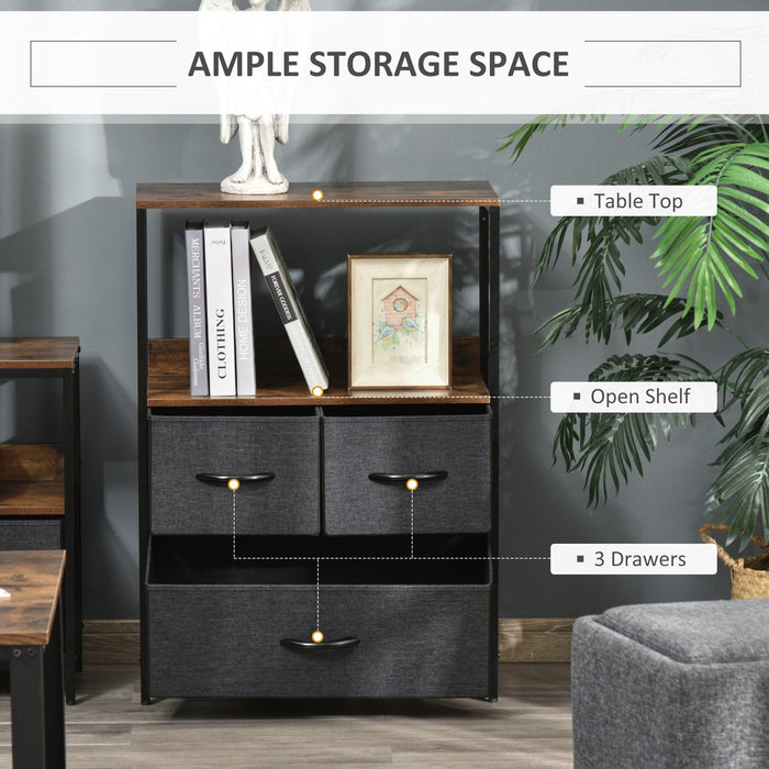Black 3-Drawer Chest with Fabric Bins