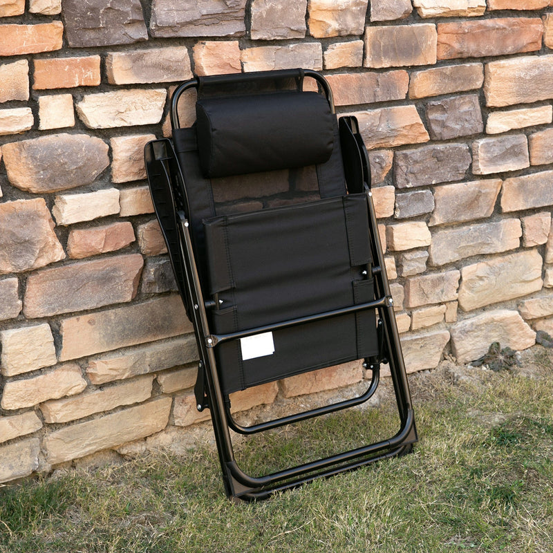 Folding Recliner Patio Chair Set of 2 Black