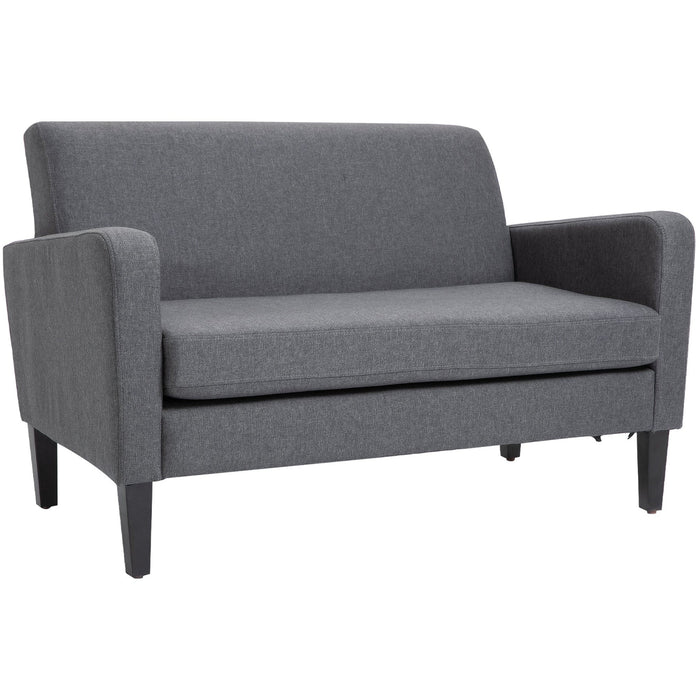 Grey Linen 2-Seater Sofa with Curved Design & Wood Legs