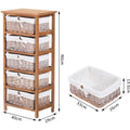 5 Drawer Wicker Basket Shelf, Wooden Frame, Bedroom/Office Homcom
