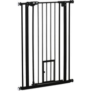 Extra Tall Pet Gate with Door (74-80cm) - Black Pawhut