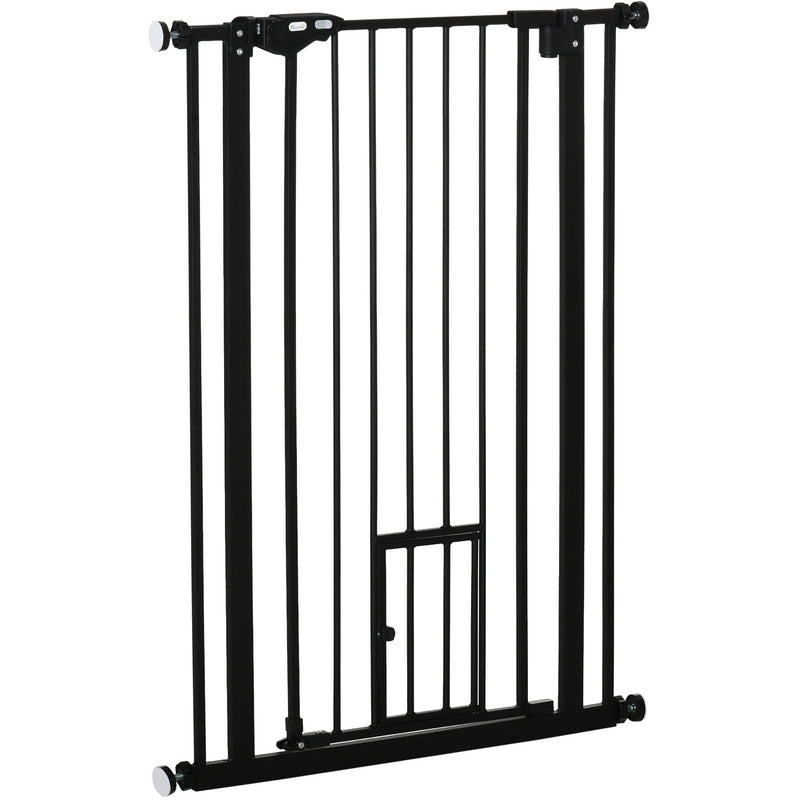 Extra Tall Pet Gate with Door (74-80cm) - Black Pawhut