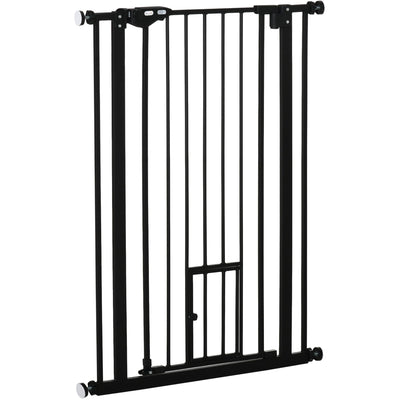 Extra Tall Pet Gate with Door (74-80cm) - Black Pawhut