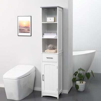 Tall Bathroom Cabinet, 3 Tier, Drawer, White Kleankin