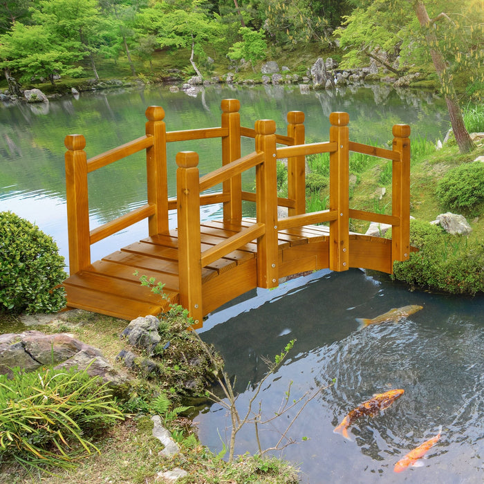 Wooden Garden Bridge with Railings