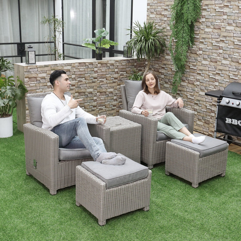 Reclining Rattan Garden Chairs With Drinks Cooler Table