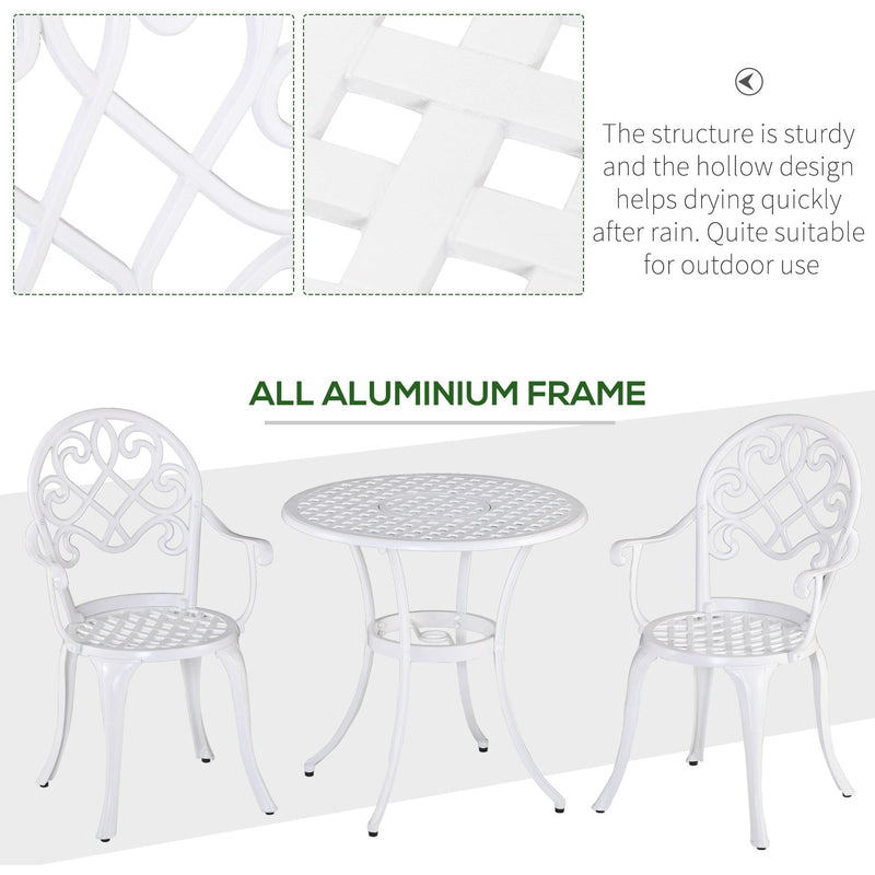 3pc White Metal Bistro Set Outsunny