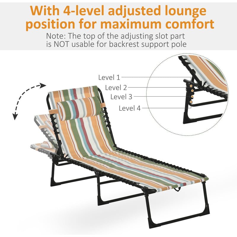 Outsunny Folding Sun Lounger Beach Chaise Chair Garden Reclining Cot Camping Hiking Recliner with 4 Position Adjustable, Multicolored Outsunny