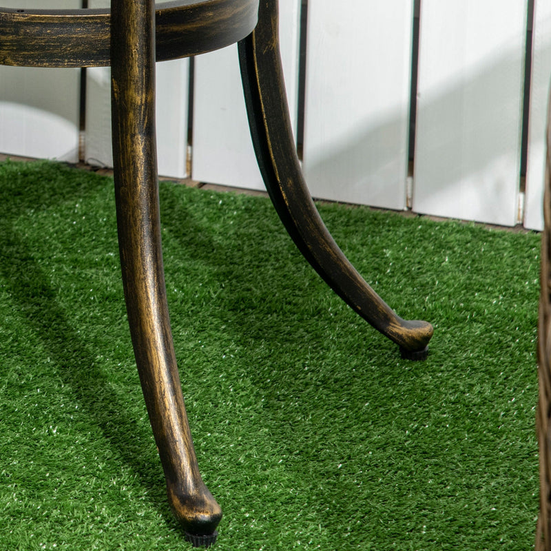 Outsunny Industrial Garden Side Table, Round Hollow Top Design Patio End Table with Cast Aluminum Frame, Bronze Outsunny